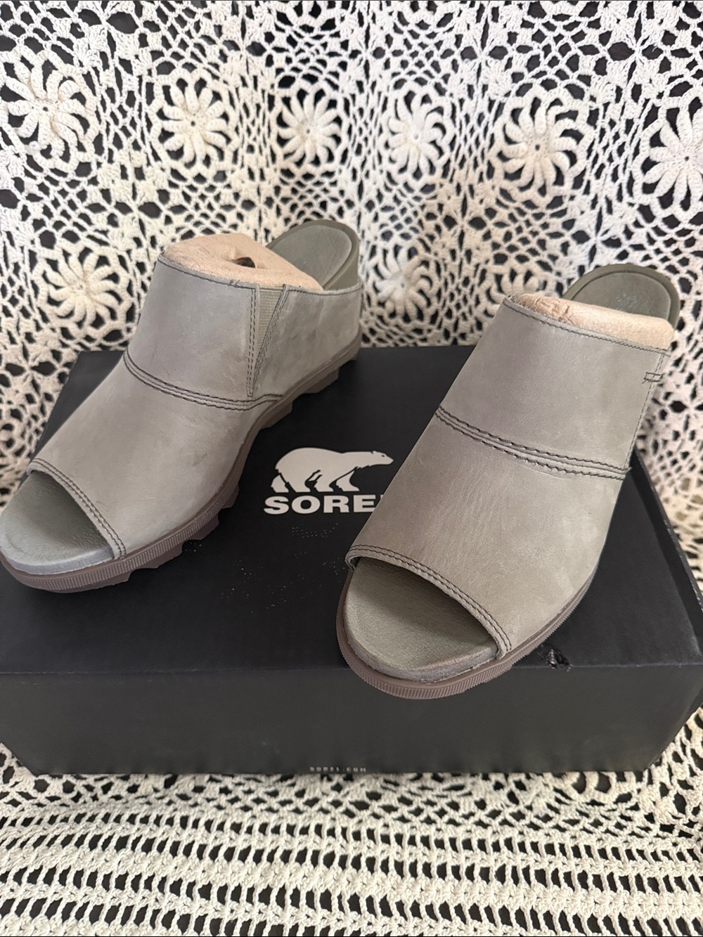 Sorel Open-Toe Mule Slide in Light Olive